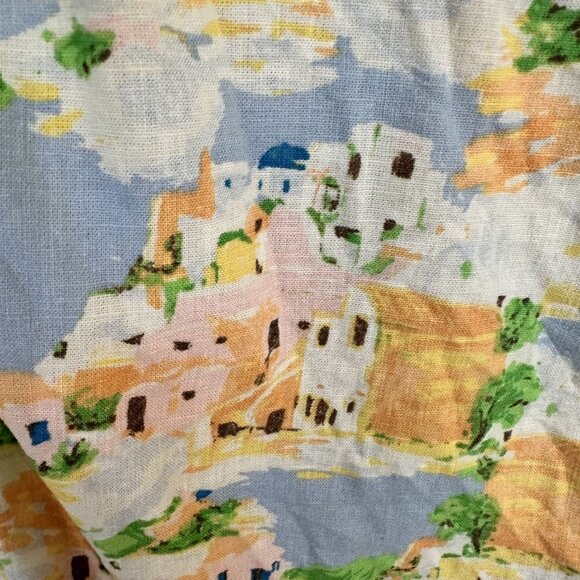 Womens Sleeveless V Neck Button Up Top Scenic Print Linen Blend Large - Picture 6 of 8